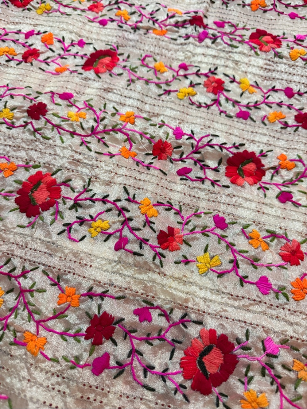 Embroidered Floral Wrap Scarf in Pink, Red & Orange